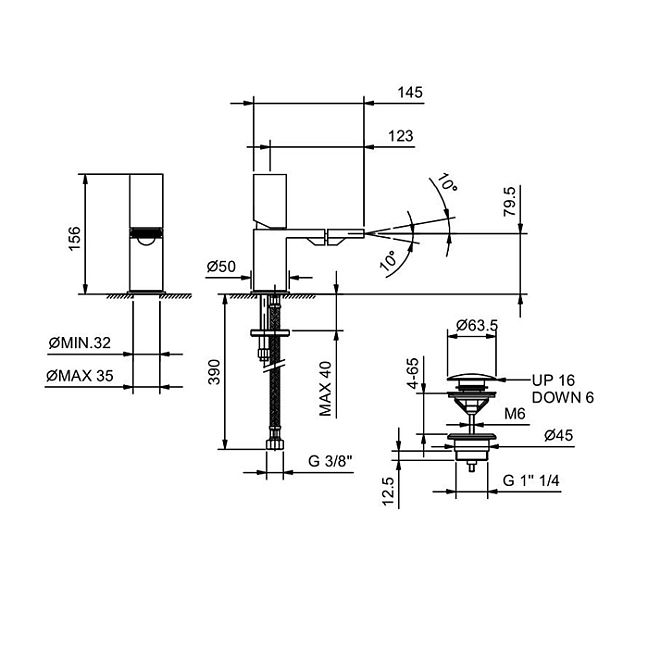 Fantini Milano Смеситель для биде, 1 отв., с донным клапаном, излив 125мм, цвет: хром