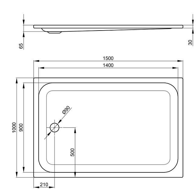 BETTE Душевой поддон 150x100x6.5см, прямоугольный, D9см, с противоскользящим покрытием. цвет: белый