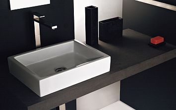 Gessi, Rettangolo, смеситель для раковины настольной, высота 296mm, с донным клапаном на 1/4&amp;quot;, отделка сталь 149