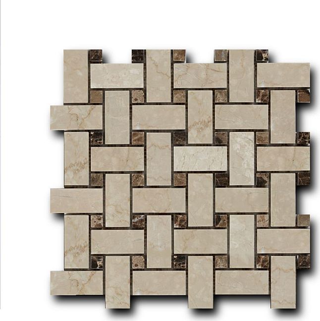 Мозаика Art&Natura Marble Mosaic Basket Weave (Botticino Fiorito + Dark Imperador) 30,5x30,5