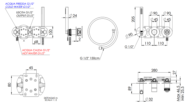 Смеситель для душа Remer Atelier AL97D2PRP, медь брашированная