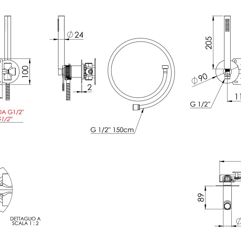 Смеситель для душа Remer Atelier AL97D2PRP, медь брашированная