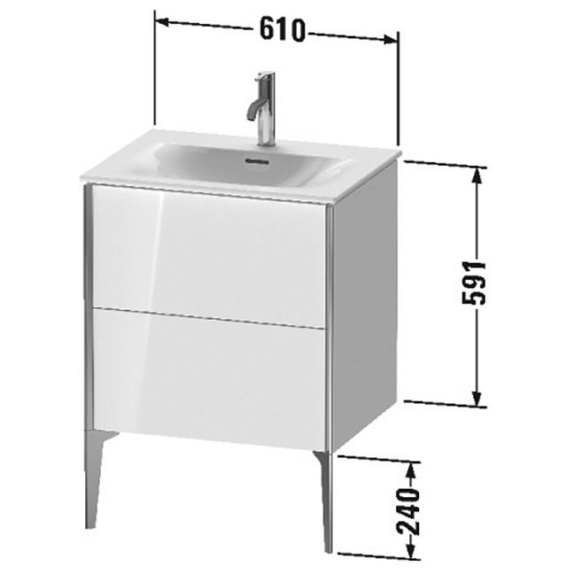 Duravit XViu Тумба подвесная 591x610x480мм, для раковины #234463, 2 ящика, цвет: белый глянцевый/champagne matt