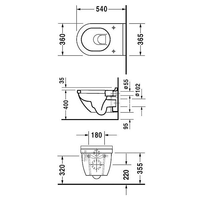 Duravit Starck 3 Унитаз подвесной, 540х360 мм, с креплением Durafix,  цвет: белый