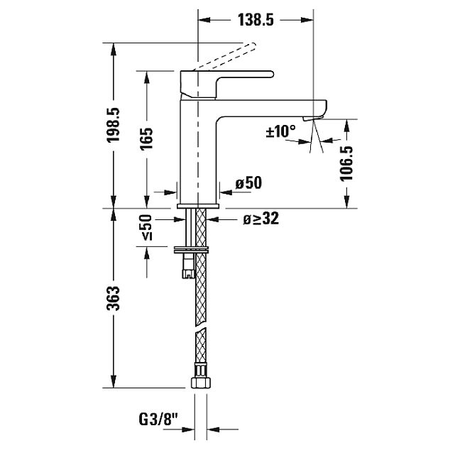 Duravit B.2 Смеситель для раковины на 1 отв., излив 139мм, h=165мм, цвет: хром