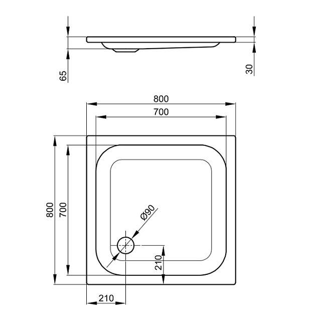 BETTE Душевой поддон квадратный 80х80хh65см с отв-м слива d9см, с шумоизоляцией и покрытием анти-слип, цвет: белый