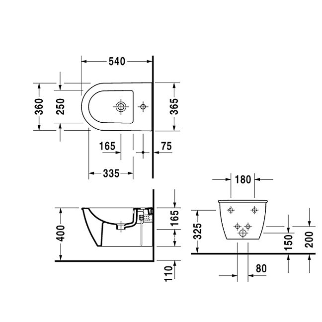 Duravit Darling New Биде подвесное, с 1 отв. под смес. включая крепление, 370x540мм, цвет: Белый