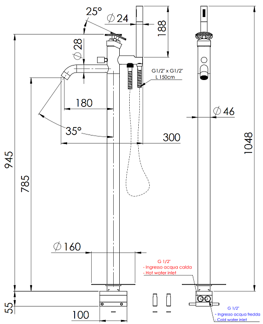 Смеситель для ванны Remer Chrono CH08