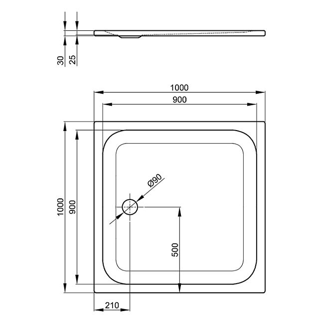 BETTE Ultra Душевой поддон квадратный 100х100см, с отв-м слива d=9см, с шумоизоляцией, цвет белый