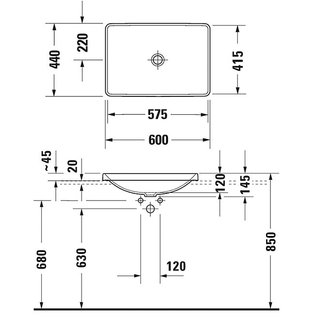 Duravit D-Neo Раковина встраиваемая сверху  600х440 мм, без перелива, без отв. под смеситель, цвет: белый