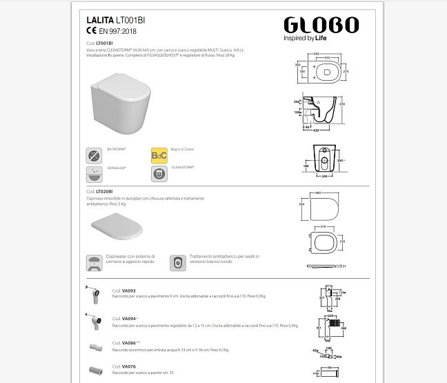 GLOBO Lalita Унитаз напольный безободковый 54х36хh43 см, со сливом CLEANSTORM, цвет белый