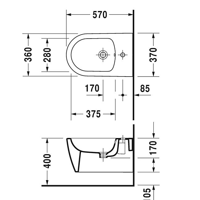 Duravit Me by Starck Биде подвесное 570х370 мм,  с 1 отв. под смеситель, с креплением, цвет: белый