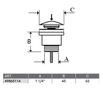 Ghidini 49865114 &ndash; Донный клапан для раковины с/без перелива click-clack 65мм, Хром