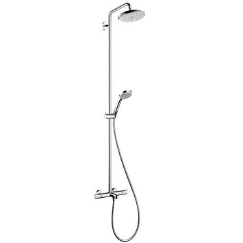 Душевая система Hansgrohe Croma Showerpipe: верхний душ 220 1jet, ручной душ, термостат для ванны, штанга для душа, держатель, излив 186мм, цвет: хром