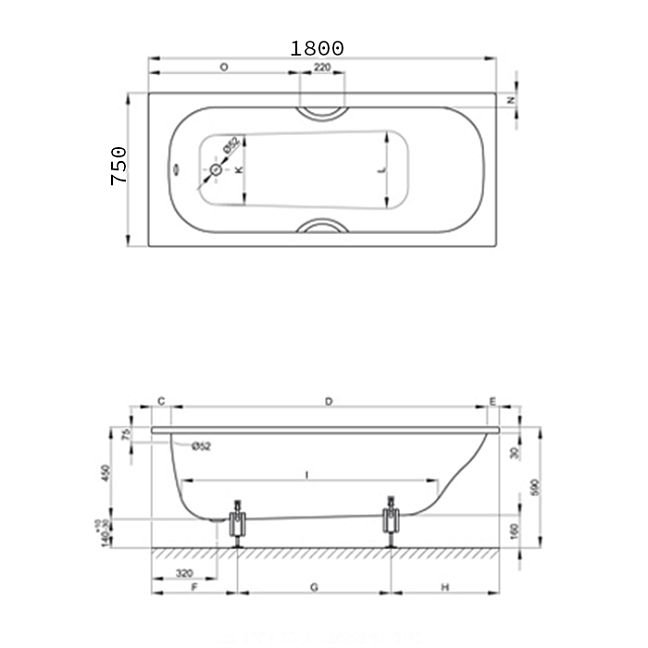 BETTE Classic Ванна 180х75х45см., встраиваемая, с шумоизоляцией, покрытие BetteGlasur Plus, цвет: белый