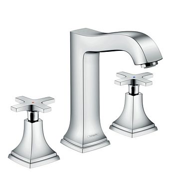 Смеситель для раковины Hansgrohe Metropol 3 отв., изилив: 15,9см., с доным клапаном, цвет: хром