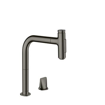 Кухонный смеситель Hansgrohe Metris Select 200, на 2 отв, с вытяжным изливом 2jet, цвет: шлифованный черный хром