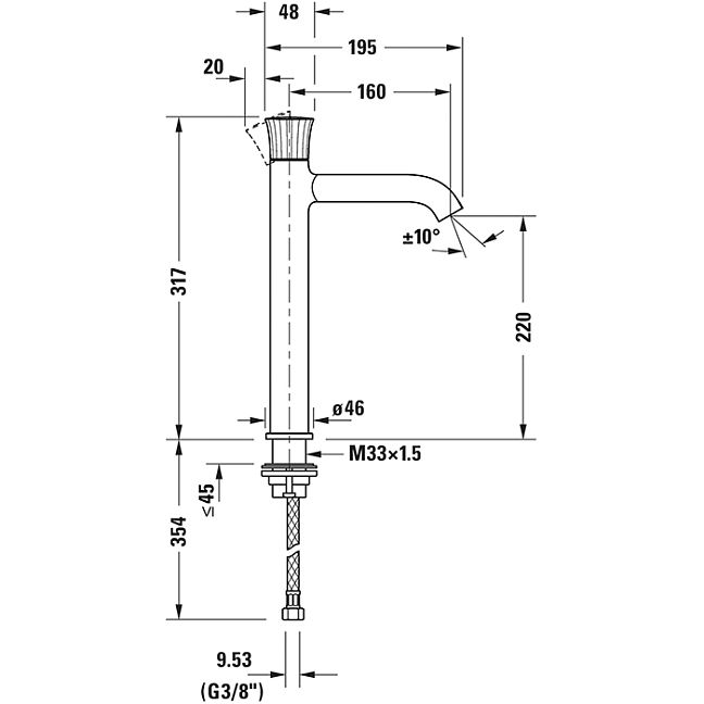 Duravit White Tulip Смеситель для раковины на 1 отв., без донного клапана, h=317мм, излив 160мм цвет: хром