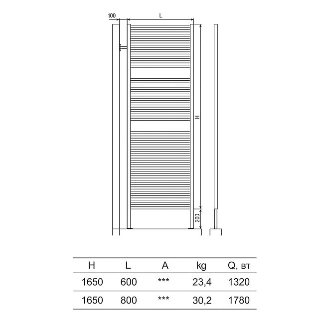 Радиатор-полотенцесушитель NEOINOX FOBO 165x60 ГВС Окраска по Ral