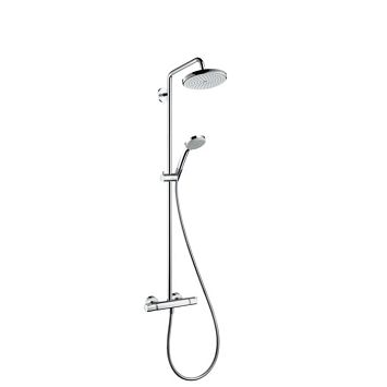 Душевая стойка Hansgrohe Croma 220 Showerpipe. состоит из: верхний душ, ручной душ, термостат для душа, штанга для душа, держатель для душа, цвет: хром