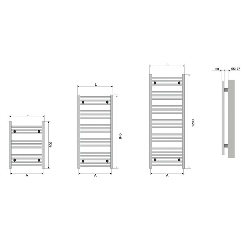 Электрический радиатор-полотенцесушитель NEOINOX BRAS 94x45 box справа