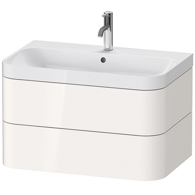 Duravit Happy D.2 Plus Тумба подвесная с умывальником 775х490х468 мм, с 1 отв под смесит, 2 ящика, выпуск и сифон в комплекте, цвет: белый глянцевый