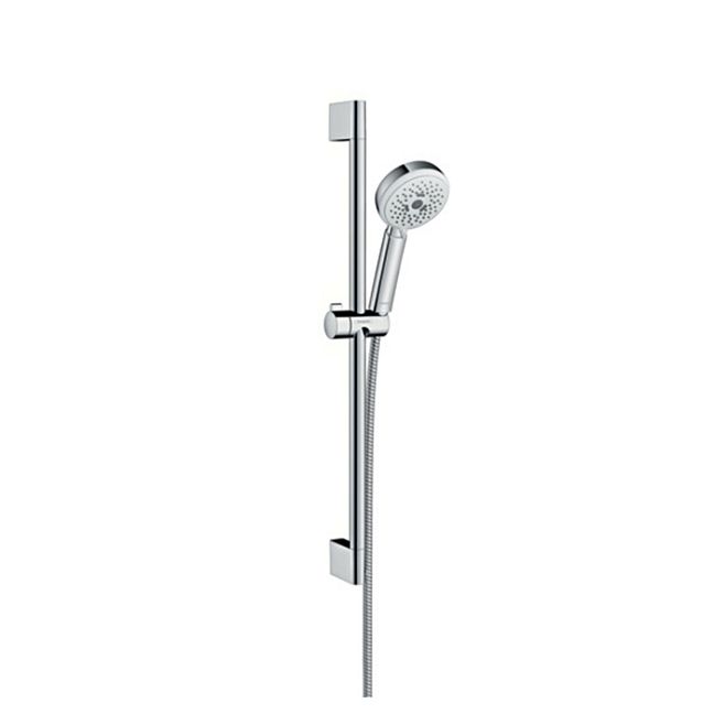 Душевой набор Hansgrohe Crometta Multi: штанга 65см., ручной душ 100, 3jet (Rain, Turbo Rain, массажная), шланг, цвет: белый/хром