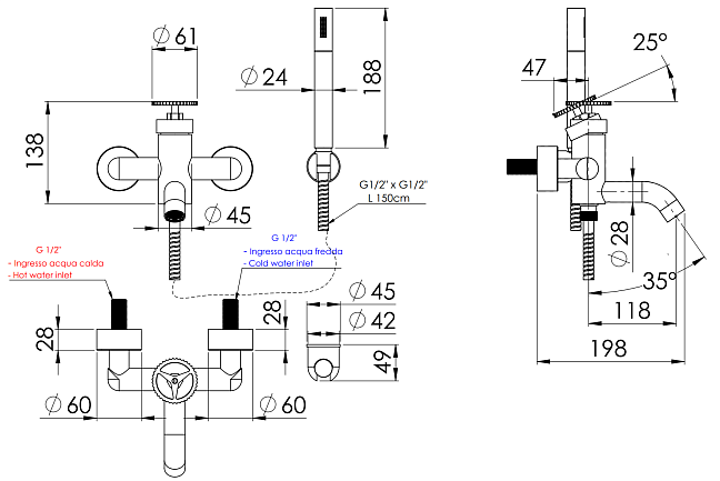 Смеситель для ванны Remer Chrono CH02BG, золото брашированное