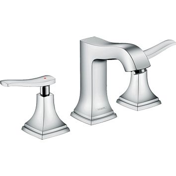 Смеситель для раковины Hansgrohe Metropol 3 отв., изилив: 12,6см., с доным клапаном, цвет: хром