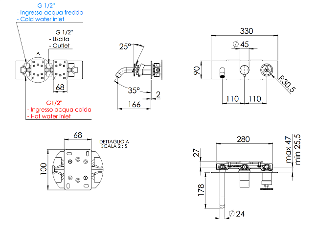 Смеситель для ванны Remer Chrono CH54D2