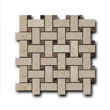 Мозаика Art&Natura Basket Weave Botticino Fiorito + Dark Imperador 30,5x30,5