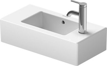 Duravit Vero Раковина 500х250мм, намечены 2 отверстия под смеситель слева и справа, с переливом, цвет: белый