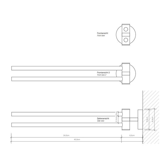 Decor Walther Basic HTH2 Полотенцедержатель двойной 40см, поворотный , цвет: черный матовый