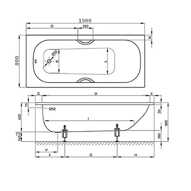 BETTE Form Ванна 1900х800х420 мм, с системой антишум, BETTEGlasur® Plus, цвет белый