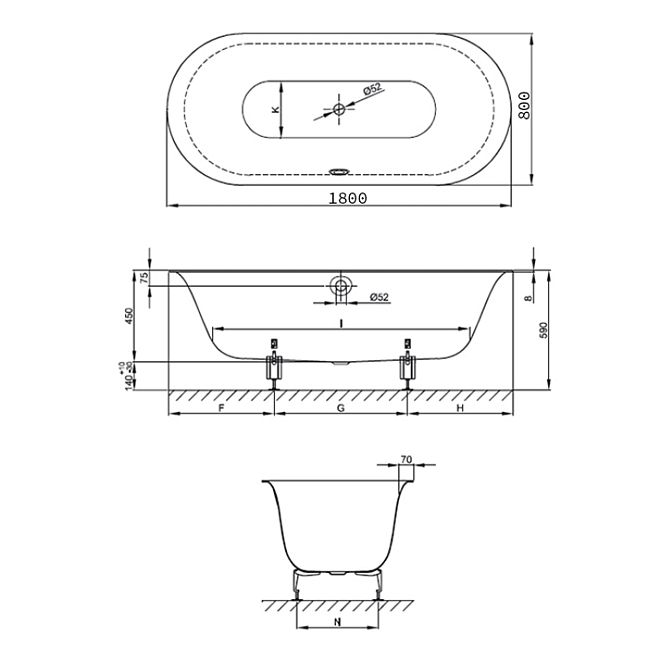 BETTE Lux Oval Ванна встраиваемая 180x80x45см, овальная с шумоизоляцией , с покрытием Glaze Plus , цвет белый