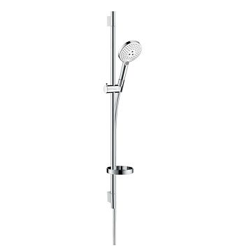 Душевой набор Hansgrohe Raindance Select S: штанга 90см., ручной душ 120, 3jet (Rain, RainAir, WhirlAir), EcoSmart, мыльница, шланг, цвет: белый/хром