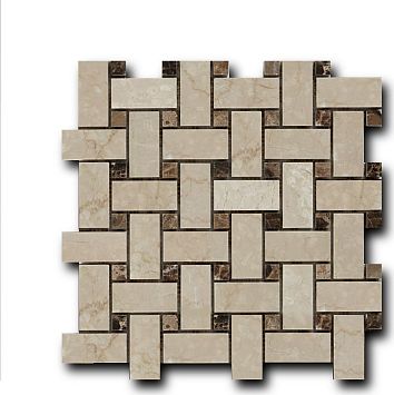 Мозаика Art&Natura Basket Weave Botticino Fiorito + Dark Imperador 30,5x30,5