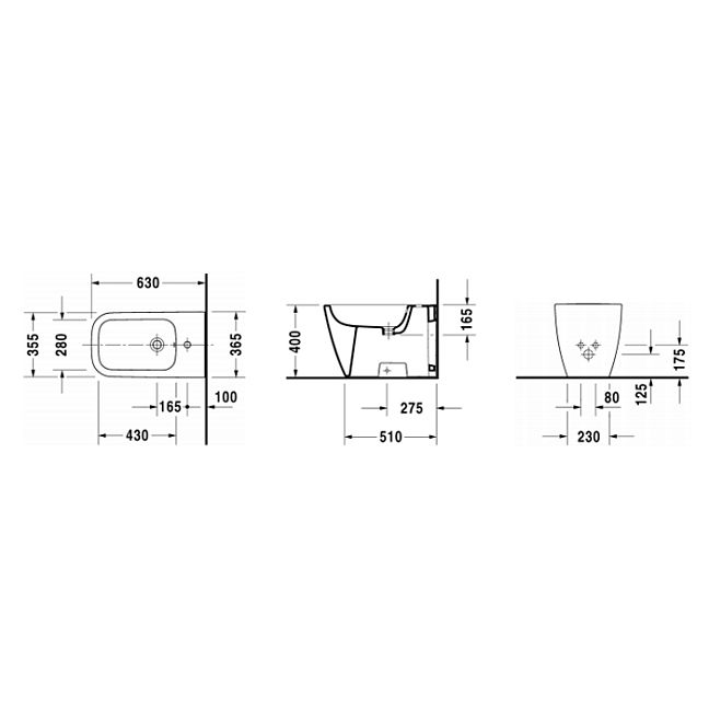 Duravit Happy D.2  Биде напольное  с перел., с 1 отв. под смес., вкл. заглушку для перелива, хром, вкл. крепление Durafix, 365x630мм, цвет: Белый