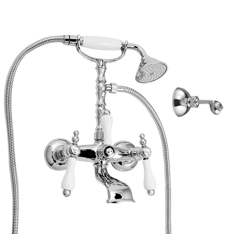 Giulini Praga Crystal Смеситель для ванны внешнего монтажа, ручной душ со шлангом и настенным держателем ручного душа, цвет хром/ручки SWAROVSKI LIGHT