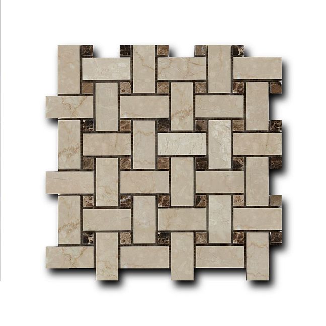 Мозаика Art&Natura Marble Mosaic Basket Weave (Botticino Fiorito + Dark Imperador) 30,5x30,5