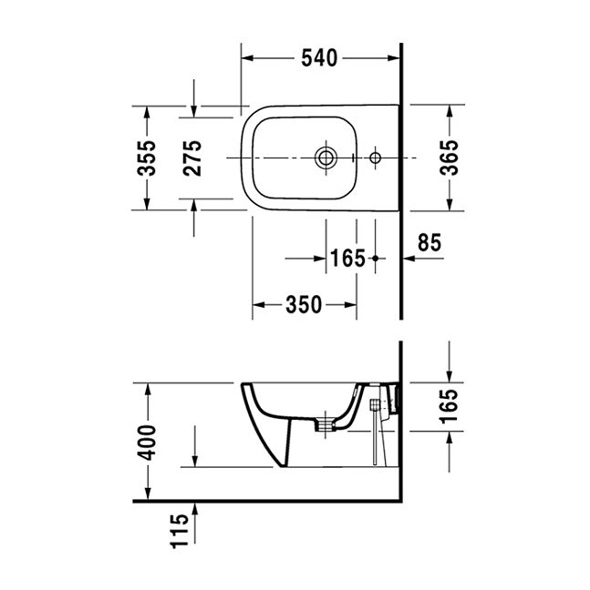 Duravit Happy D.2 Биде подвесное 355x540мм, с переливом 1 отв для смес. , цвет: антрацит матовый